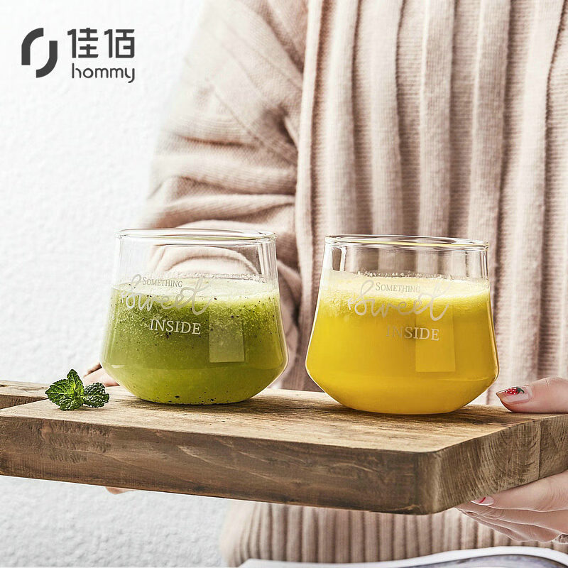 Jiabai ins creative glass high borosilicate cold and hot resistant cup simple net red juice cup milk cup mojito mojito cup short household 2 sets of water cups