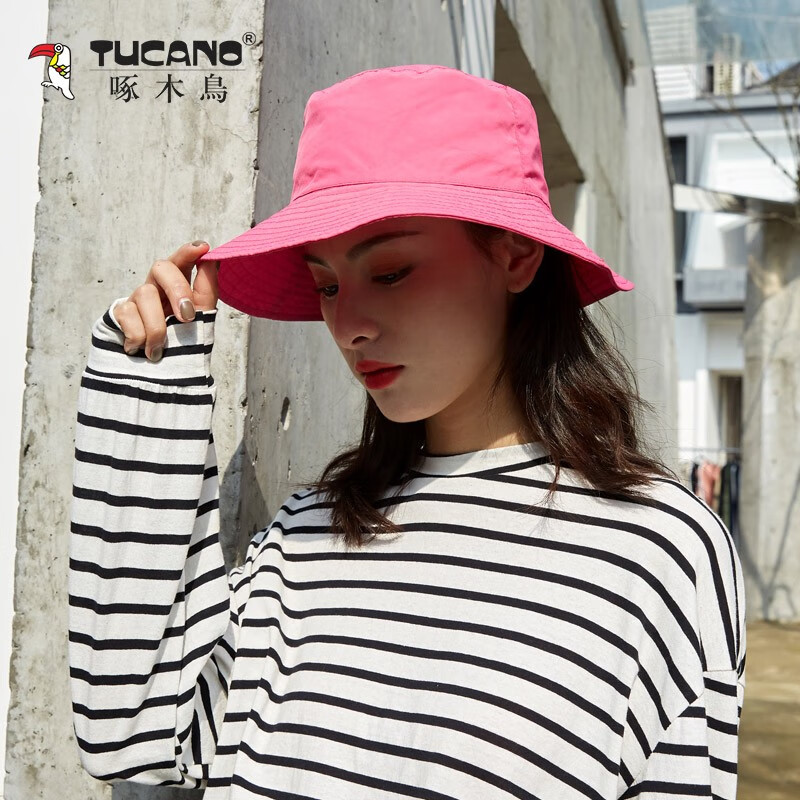 Woodpecker fisherman hat men's hat basin hat sunshade hat lace up foldable outdoor leisure autumn mountaineering fishing hat tourism camouflage photography Japanese sun hat wide brim large rose red