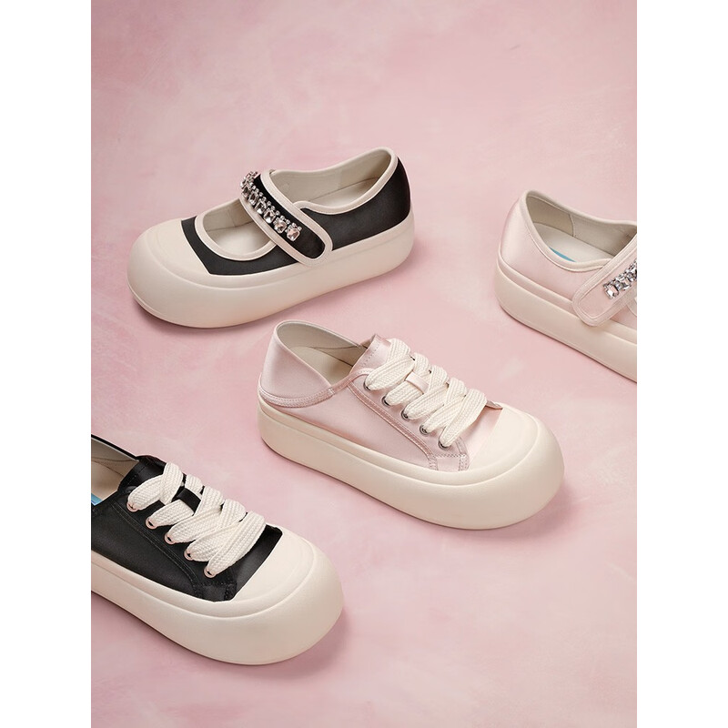 百丽两穿帆布鞋女2023秋季新商场同款厚底减龄休闲鞋Z7L1DCM3 粉色 40