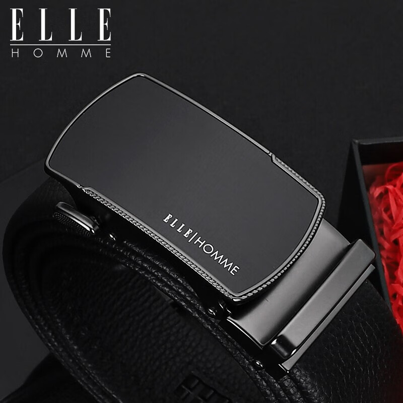 Elle Homme men's belt head layer cowhide leisure automatic buckle belt business versatile youth formal trouser belt ee084711935 black 110-115cm (birthday gift for boyfriend)