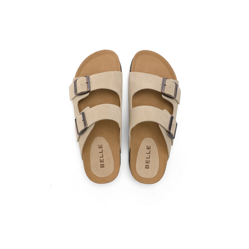 百丽搭扣拖鞋男2023夏季新商场同款休闲一脚蹬勃肯鞋沙滩凉鞋B3730BT3 杏色 40