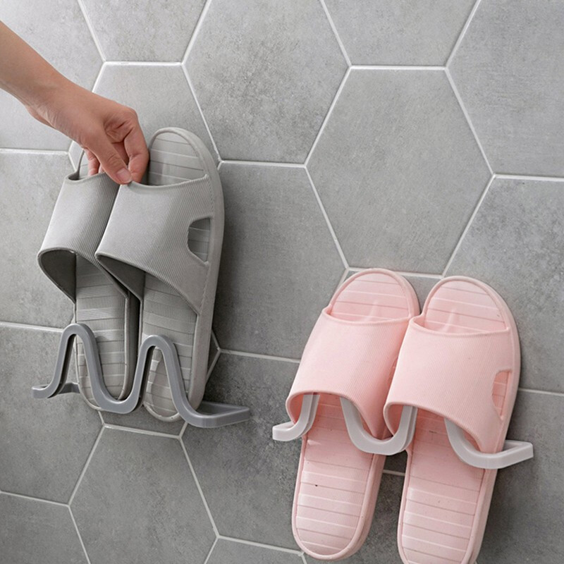 Houya haoya non perforated bathroom slipper rack bathroom paste wall hanging double drainage slipper rack 2 sets