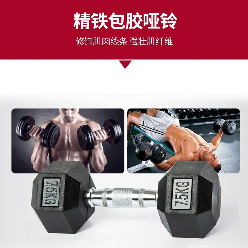 捷瑞特JOROTO美国品牌环保包胶六角哑铃男士家用健身器材 10kg/对