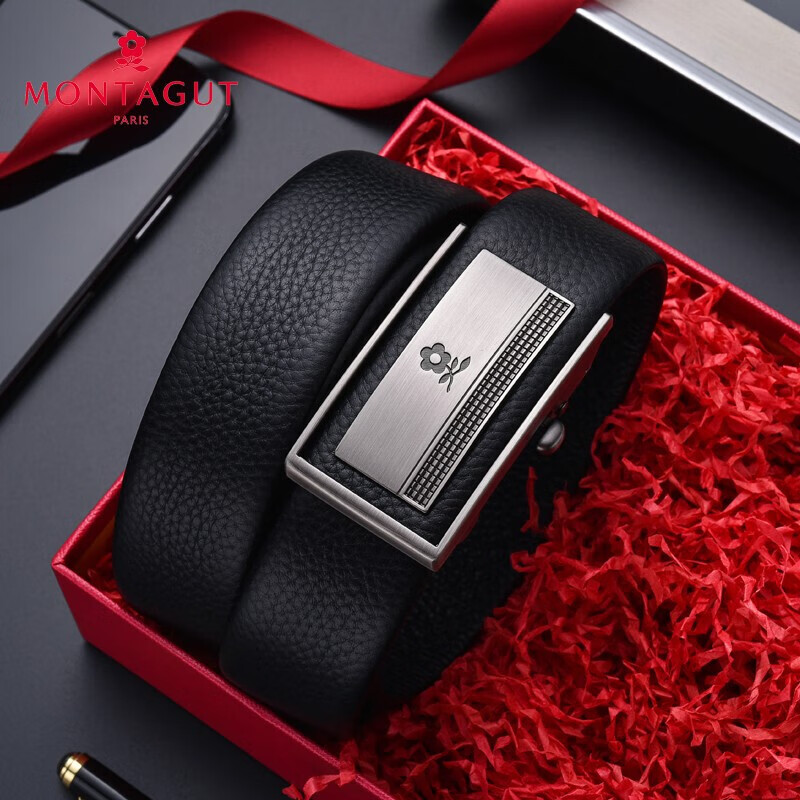 Montagut belt men's automatic buckle leather belt gift box men's leisure fashion trouser belt men's r473179091a black