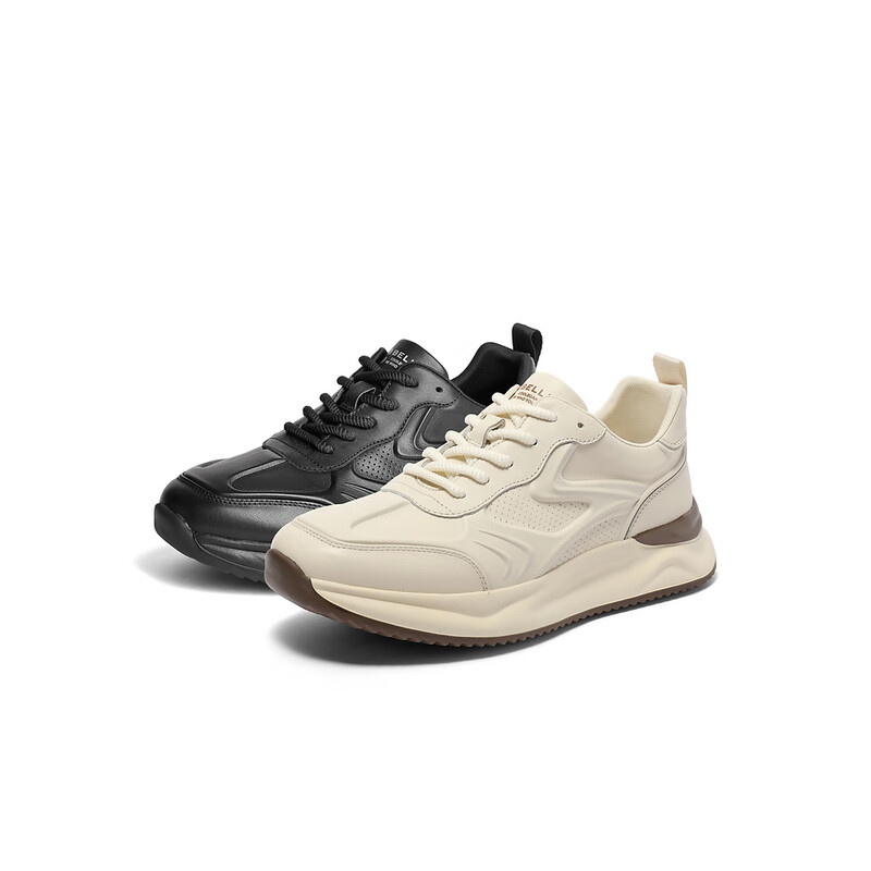 百丽撞色厚底休闲鞋男2023秋季新款牛皮透气跑步鞋运动鞋A1189CM3 白色 38