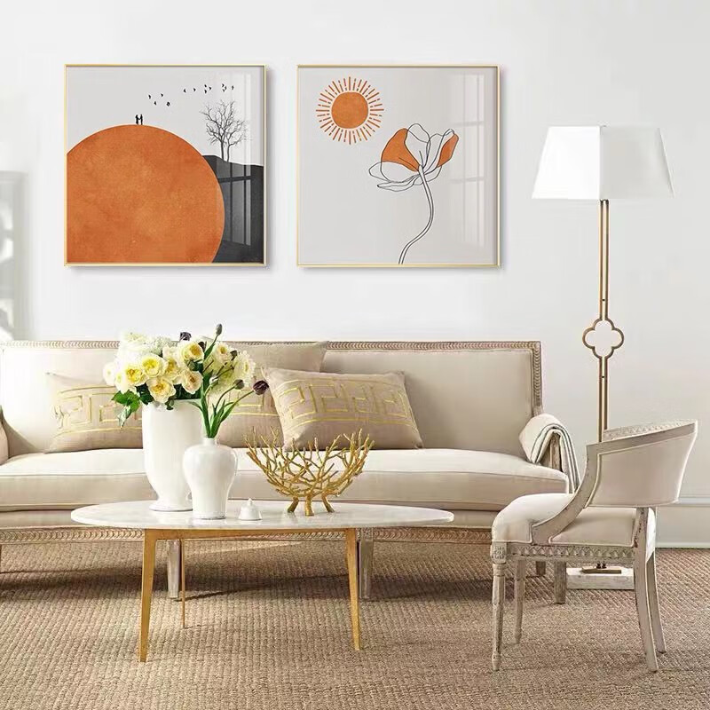 Reputation decorative painting crystal porcelain porch corridor restaurant duplex hanging painting modern light luxury aluminum alloy sofa background wall simple European Nordic style painting moonlight 60 × 60cm × 2 customizable
