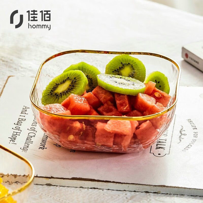 Jiabai salad bowl square creative household fruit plate dessert bowl transparent plate Japanese Phnom Penh hammer glass bowl