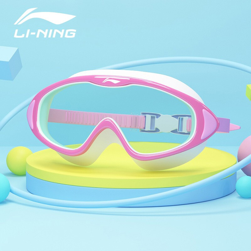 Li Ning Li-Ning children's swimming goggles girls' swimming goggles boys' waterproof and anti fog HD large frame diving goggles professional equipment lsjr371-2 Pink