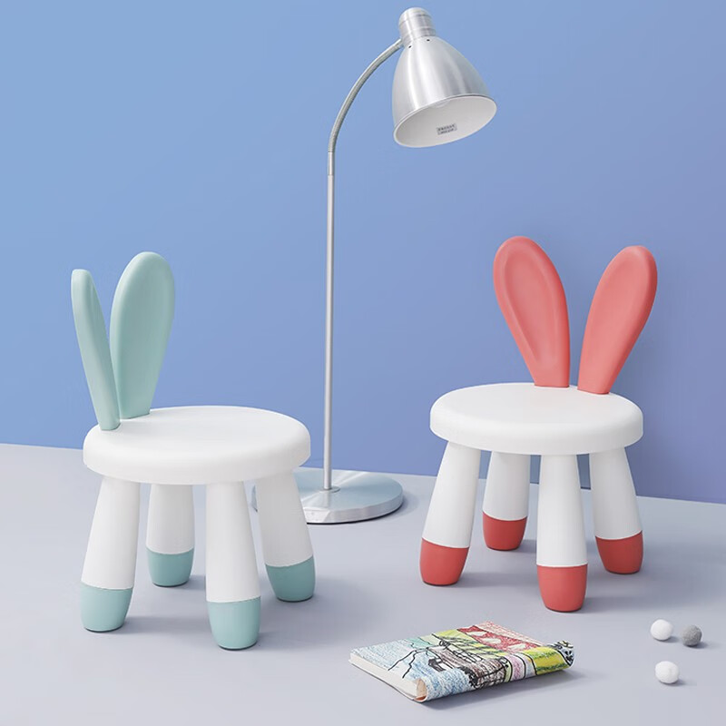 Jiamo bathroom stool baby stool back chair thickened plastic non slip chair household learning small chair Cute Rabbit Pink