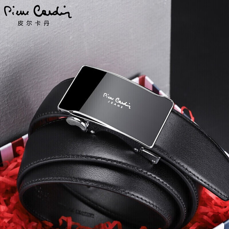Pierre Cardin belt men's fashion automatic buckle men's belt leisure simple youth trouser belt j7a827z-061102a black 125cm (men's gift)