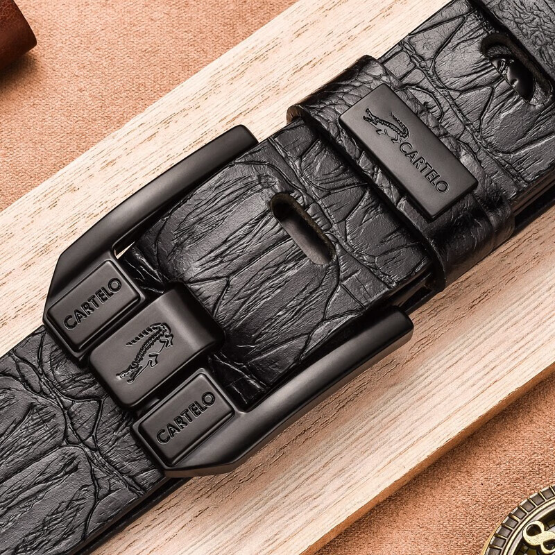 Cartillo crocodile Cartelo belt men's Retro needle buckle head leather belt business leisure crocodile belt men's black three [110-125cm]