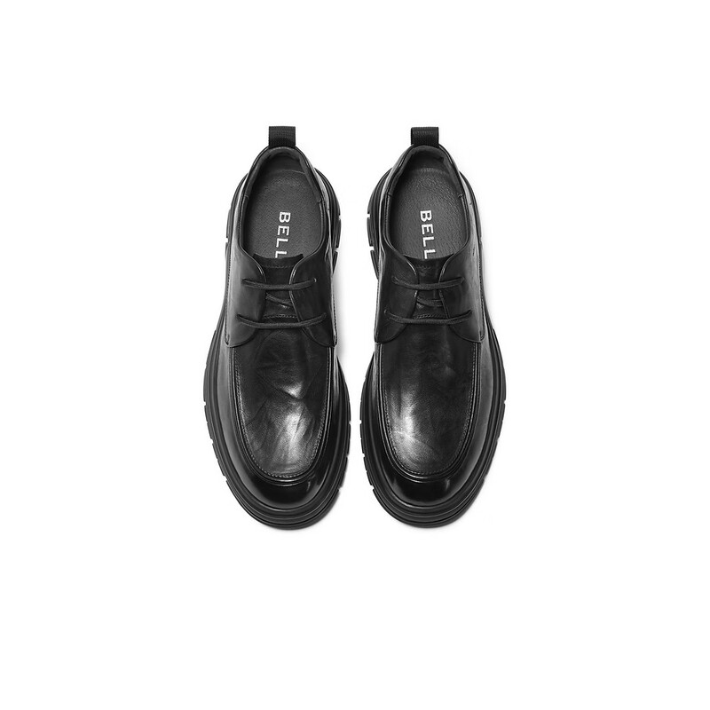 百丽时尚系带商务鞋男2023冬季新款牛皮革抓纹舒适休闲皮鞋8CF01DM3 黑色 38