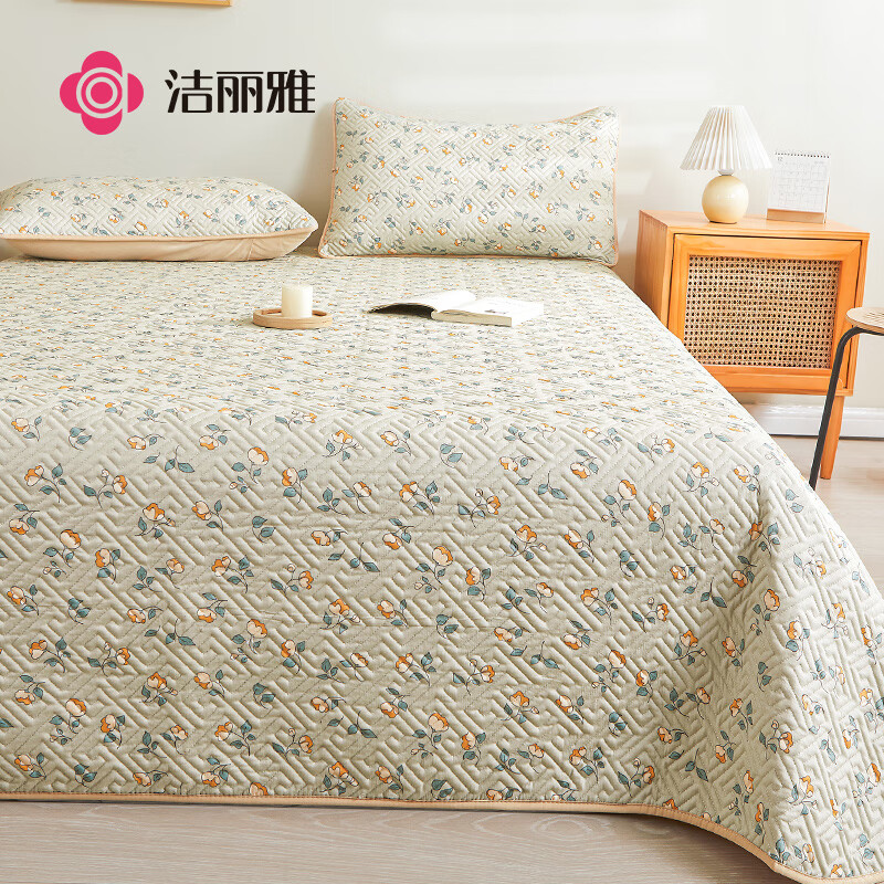洁丽雅（Grace）夹棉床盖 全棉床单单件印花纯棉加厚双人床罩 春野花开 200*230cm