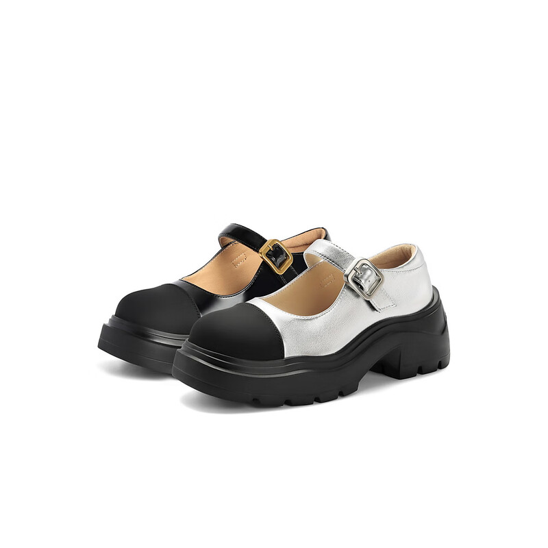 百丽JK学院风玛丽珍鞋女23秋季新款舒适百搭单鞋B1552CM3预售 黑色 34