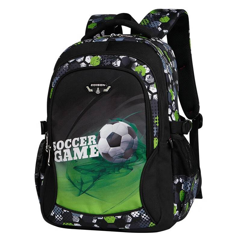 Edison schoolbag for primary school students men's grade 1-2 ultra light load reducing backpack cool fashion children's backpack 991-2s green football trumpet