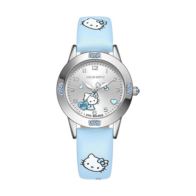 Zhenggang ZGO hellokitty series student watches women's simple waterproof luminous quartz watches primary school students' lovely cartoon girls' watches 3271 color printed blue belts - Kitty Cat