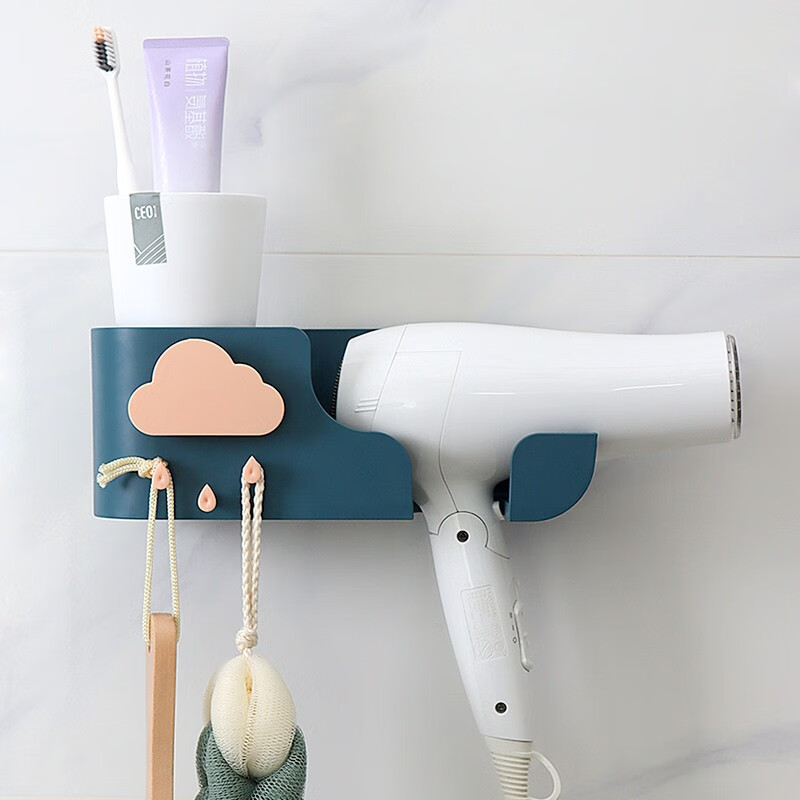 Baijie hair dryer rack hole free toilet bathroom storage rack air duct rack hair dryer support bathroom storage rack wall hanger sky blue cloud