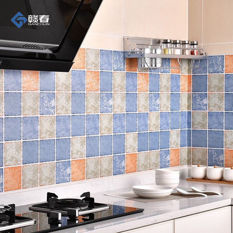 Ganchun kitchen oil proof sticker wallpaper stove high temperature resistant waterproof bathroom wall sticker cabinet oil fume proof self-adhesive thickened toilet decoration sticker blue sky elegant bamboo 60cm5m long
