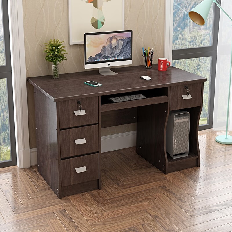 欧宝美电脑桌职员办公桌单人简约书桌台式写字桌胡桃色-融创集采商城
