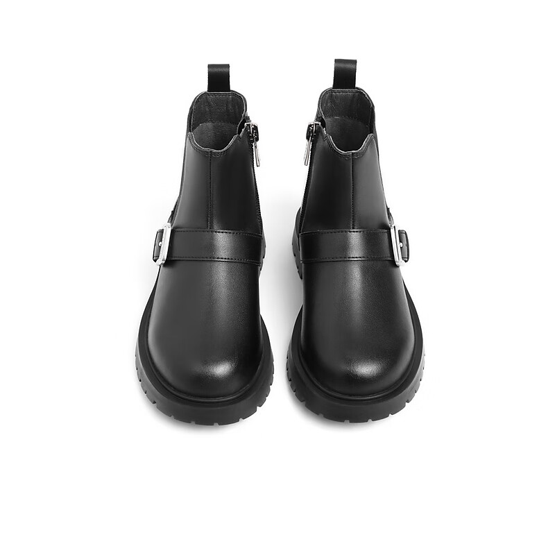 百丽简约大方切尔西靴童鞋商场同款套脚皮靴3I745D92 黑色-单里 30