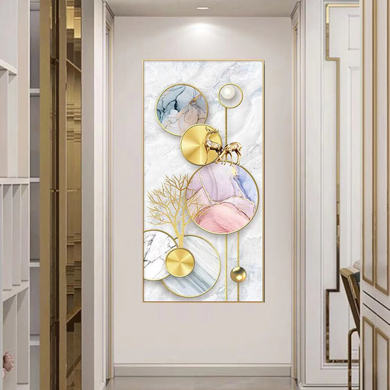 Reputation decorative painting crystal porcelain porch hanging painting modern light luxury aluminum alloy sofa background wall simple European Nordic style painting golden deer carrying blessing C 75 × Customizable 150cm