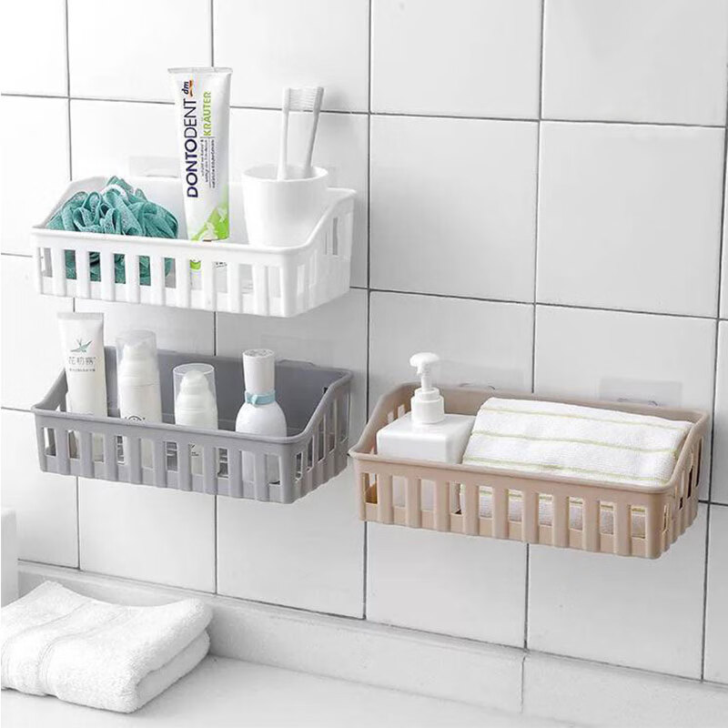 Yujialiangpin non perforated kitchen bathroom storage rack toilet supplies toilet plastic wall hanging rack storage washing rack 3-piece set