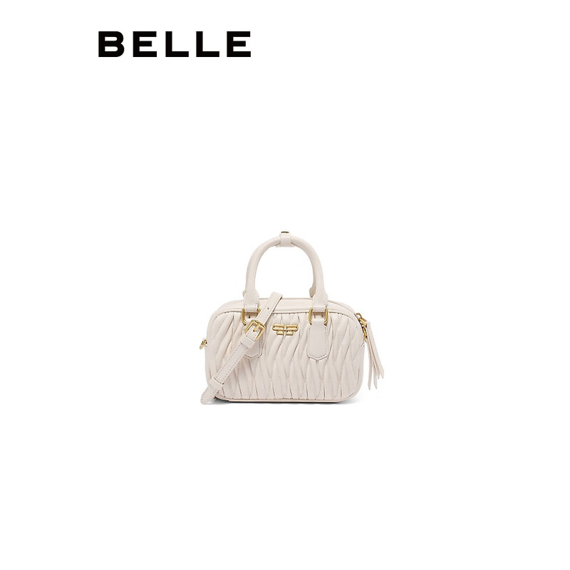 百丽包包女2023秋季新商场同款气质通勤褶皱波士顿包包X6748CX3 米色 F