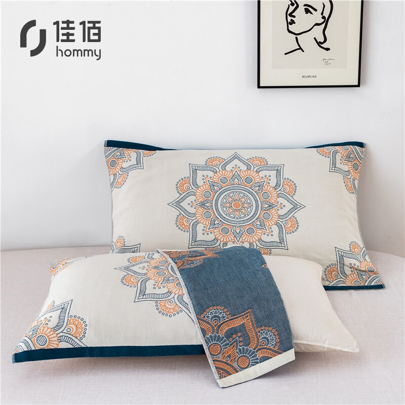 Jiabai pillow towel pure cotton four layer yarn pillow case full cotton enlarged pillow towel Troy 52 * 80cm (a pair)