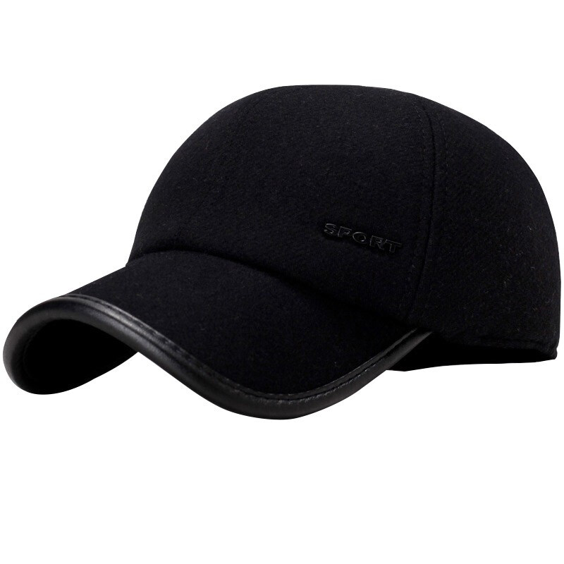 Glo-store autumn and winter men's wool baseball cap outdoor warm ear protection Pu lint hat mmz934086 black