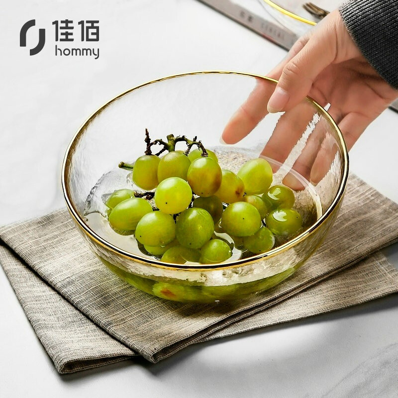 Jiabai 6.6-inch hammer pattern Phnom Penh glass bowl salad bowl noodles bowl soup bowl light food bowl salad plate 1 set