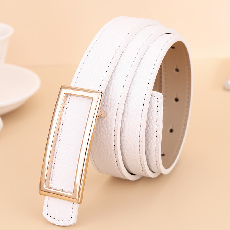 Cow headed leather belt female cow leather pants with female decoration simple fashion versatile leisure thin belt female 9525 white