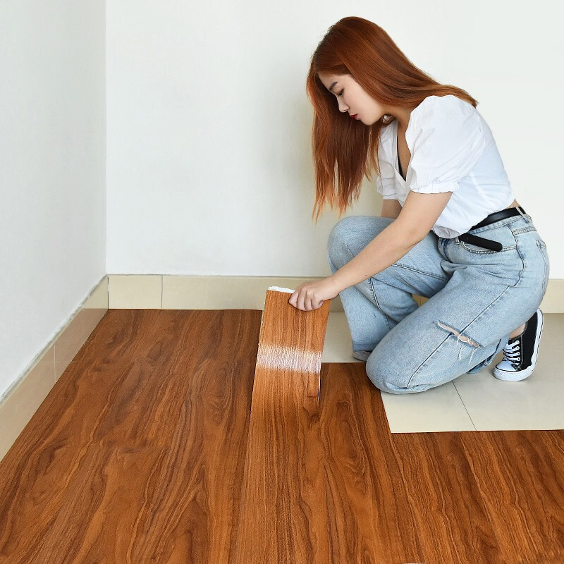 Yieryi wood grain floor pasted with floor leather [14 pieces] self adhesive non adhesive thickened waterproof and wear-resistant floor tile sticker bedroom household (about 2M2)