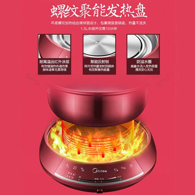 美的（Midea） 电火锅4.5-6L分体式家用多功能电热锅多用途锅炖煮涮煎炒电蒸锅分体鸳鸯锅多用锅 MC-DHY28