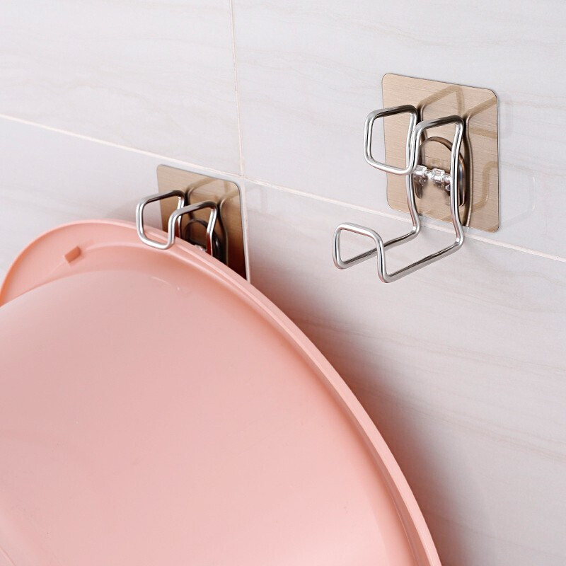 Dreamcourt washbasin shelf traceless hook adhesive hook bathroom bathroom kitchen non perforated stainless steel hanging basin rack 2 sets a58529