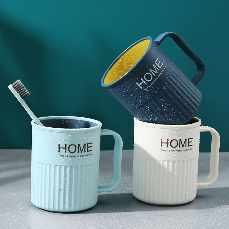 Grapefruit town mouthwash cup large toothbrush cup couple toothbrush cup creative toothbrush cup Korean household European simple plastic washing light blue with handle 1 Pack