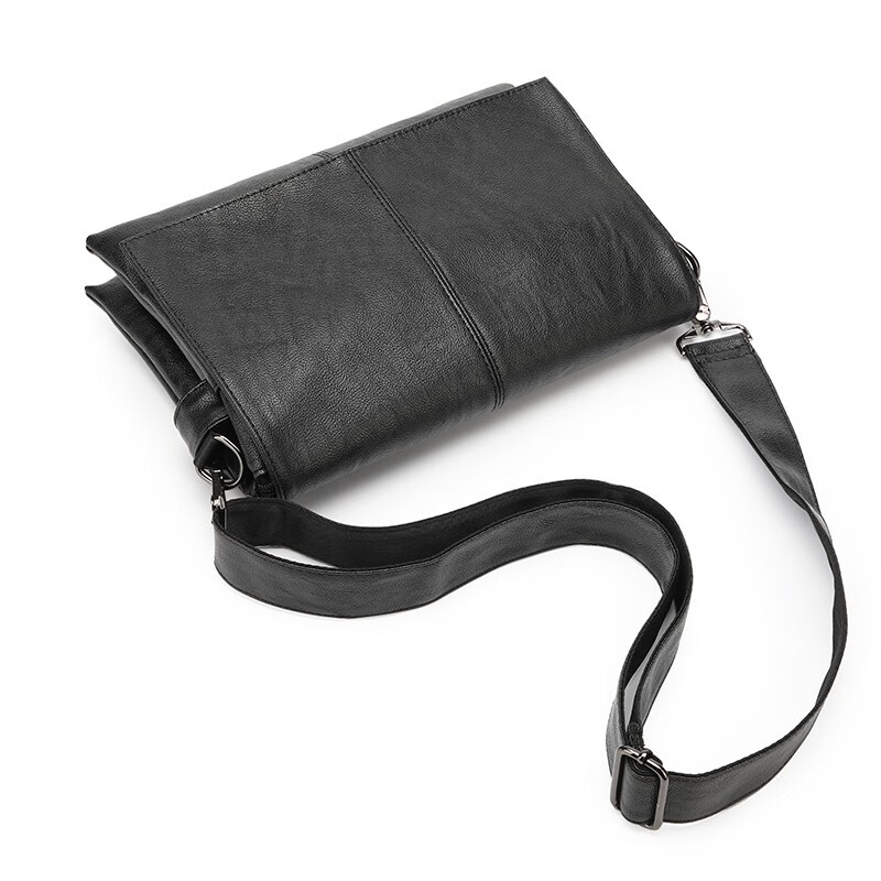 恒源祥（HYX）男包小牛皮单肩包男斜挎包休闲信封包男士包包背包小包商务公文包 黑色