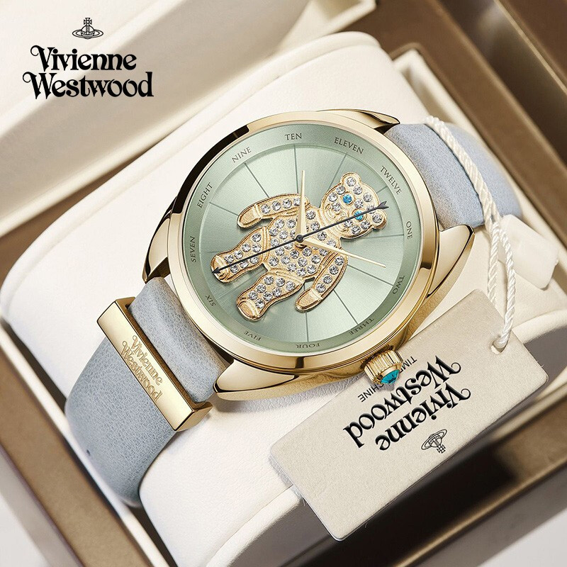 Vivienne Westwood watch cute diamond bear blue belt 38mm European and American fashion student quartz watch bfvv103blgy
