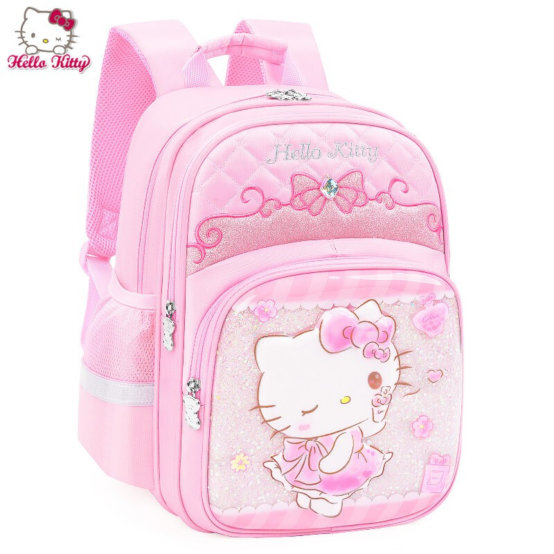 Hello Kitty schoolbag for Primary School Students Grade 1-3 cartoon burden reducing schoolbag for girls light and lovely three-dimensional relief KT backpack db96406a (pink)