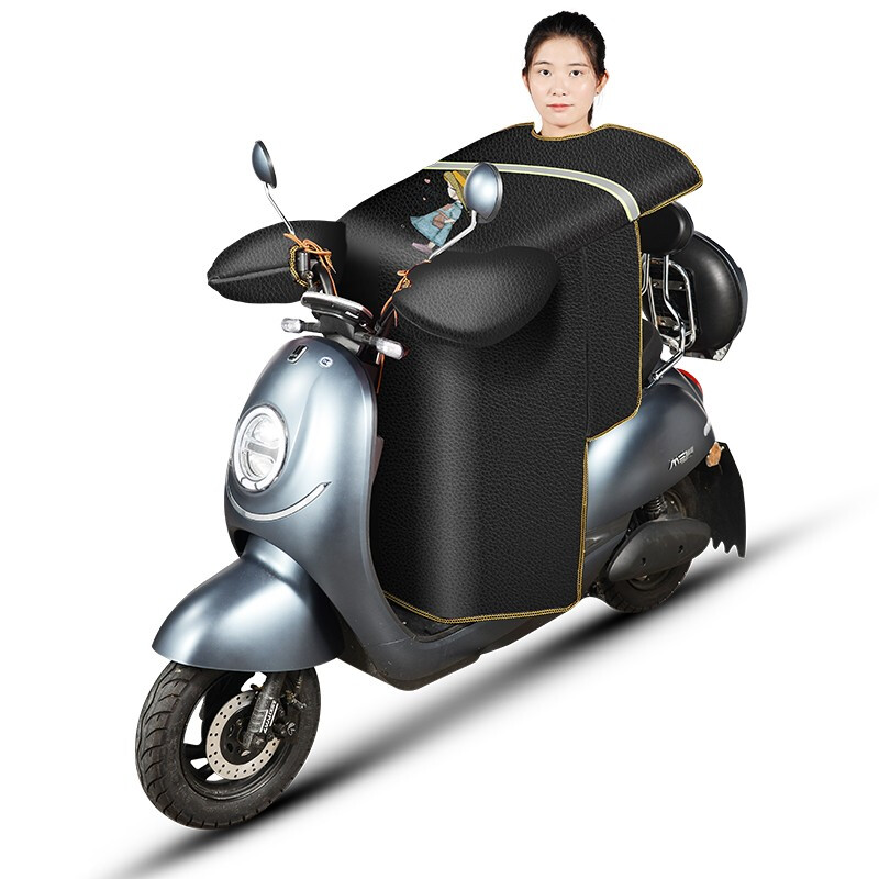 Antarctica electric car cold proof and wind proof is thickened in winter. Battery motorcycle bicycle Pu imitation leather waterproof battery car windbreaker is plush. All sizes are black