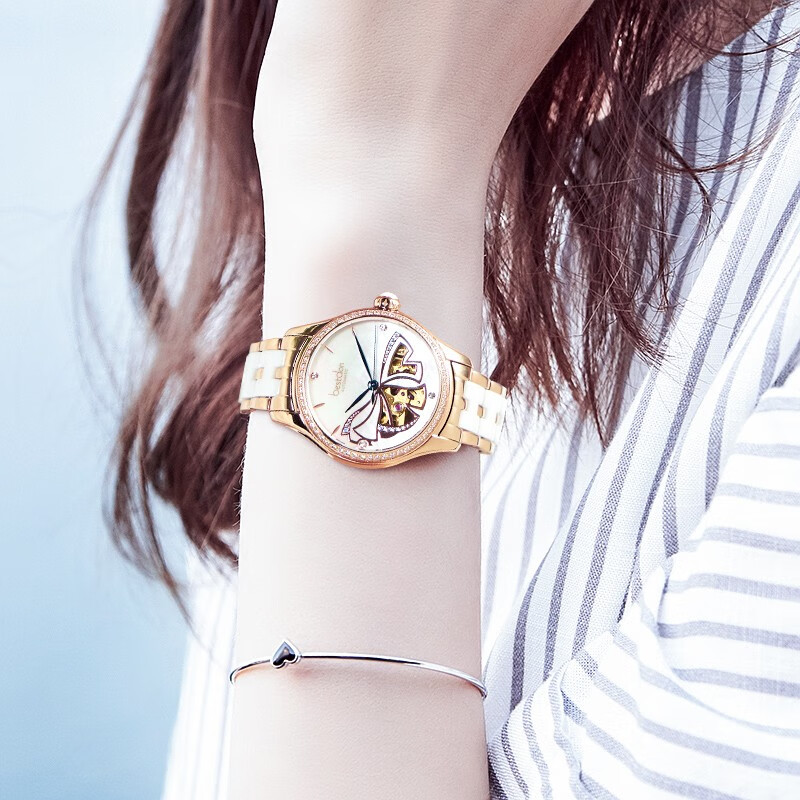 Bestdon watch women's automatic hollow out mechanical watch ceramic strap simple temperament national watch diamond inlaid women's watch bd7794l-b02
