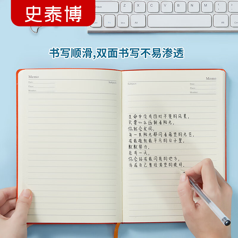 史泰博 硬皮面商务办公专用记事本 大号加厚多功能日记本 会议随身便携软皮面工作 A5笔记本子 96页 PUNB002-5 硬面 粉色