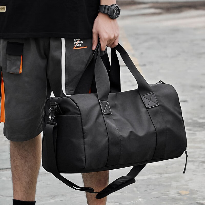 Light rider sports bag fitness bag men's dry wet separation large capacity portable travel bag men's short distance business travel multifunctional messenger luggage bag tide 6202 Black Large