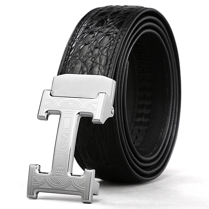 5. V. brown crocodile belt leisure middle-aged and young men's stainless steel automatic buckle belt men's black belt body silver buckle ck8353zp3b 115