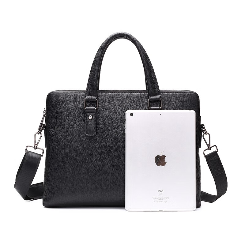 恒源祥（HYX）男士公文包休闲电脑男包律师商务头层牛皮单肩斜挎手提包男款 黑色HYX0581