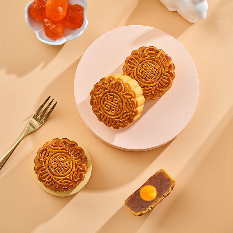 聚春园官方中秋散装单黄红莲月饼奶油香芋蛋黄白莲蓉广式豆沙老式五仁 单黄红莲月饼60g*3