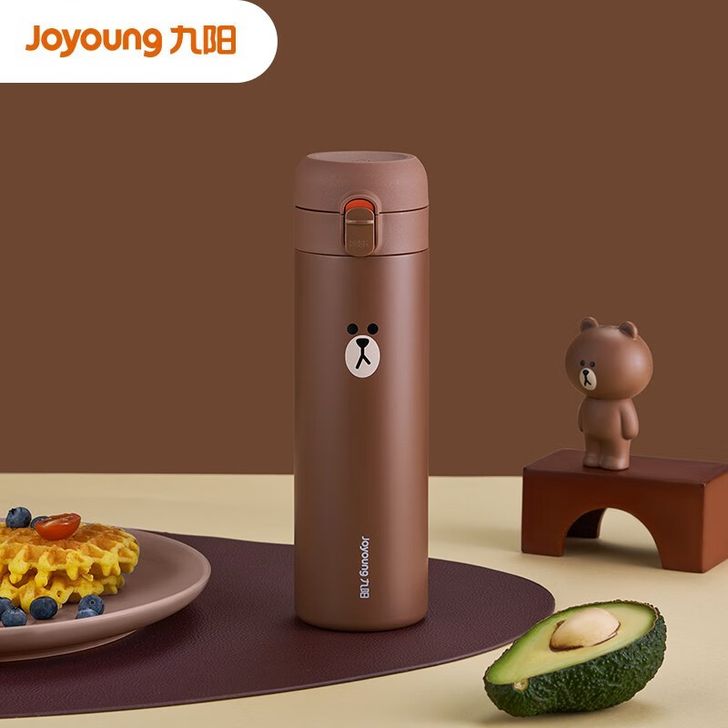 Joyong stainless steel mug line cute brown bear male and female students cute portable personality trend 316L stainless steel cup 500ml b50v10xl (brown)