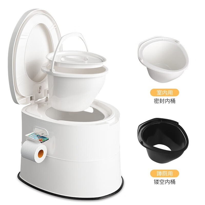 Duxiaoxiu mobile toilet [luxury elevated version] [double bucket] pregnant women, elderly toilet, patient toilet, portable plastic Adult Indoor simple toilet seat, urinal chair, white