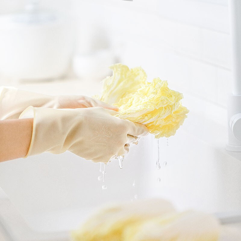 茶花乳胶家务手套厨房洗碗刷碗耐用女夏季洗衣服防水薄款干活神器 巧护舒适手套（均码） 两双装