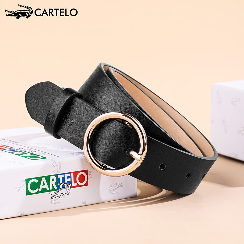 Cartelo women's leather belt trouser skirt with cowhide fashion decoration coat sweater belt belt belt pin buckle black