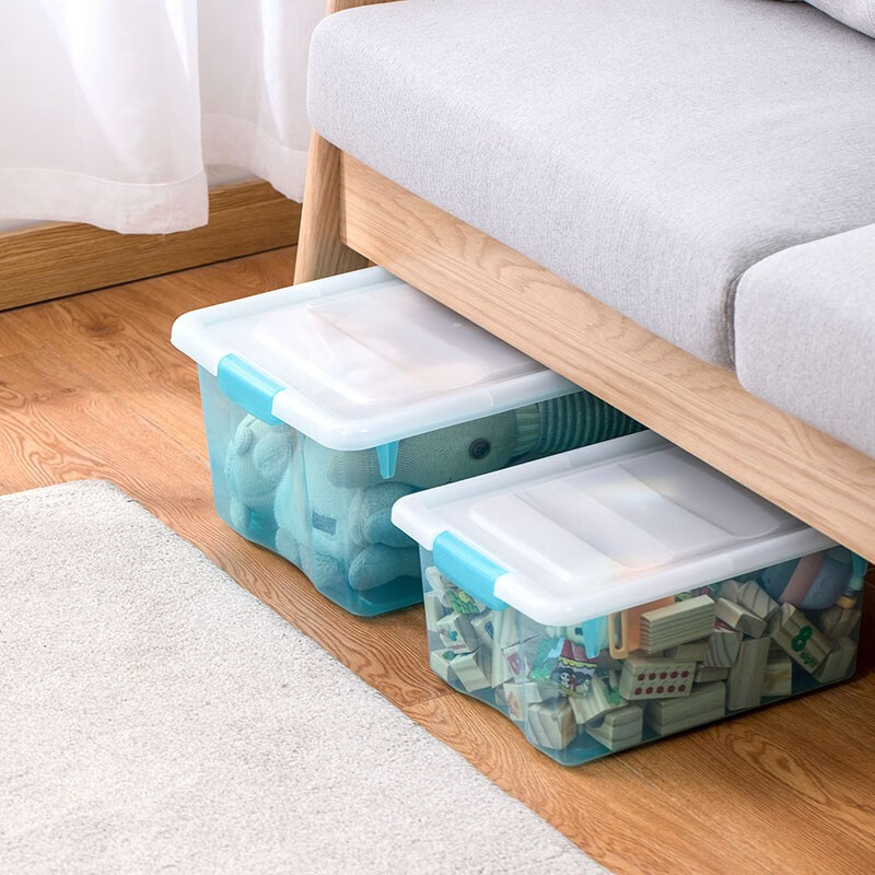 茶花（CHAHUA）茶花加厚收纳箱多容量透明整理箱衣服收纳盒玩具储物箱换季整理 【15.5L中号】2个装 冰寒蓝